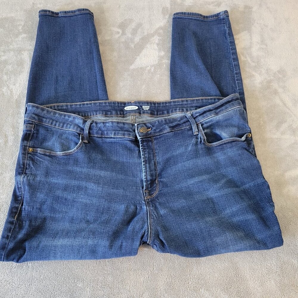 Old Navy Rockstar 24 Plus Super Skinny Cropped Jeans Dark Wash Zip Fly SKI8E